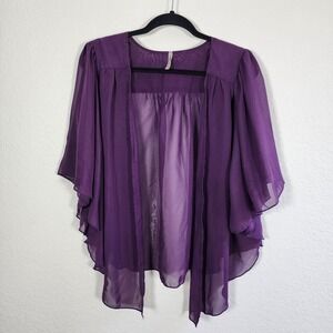 Yummy Plus 1X purple sheer chiffon open-front shrug cover-up boho goth witchy